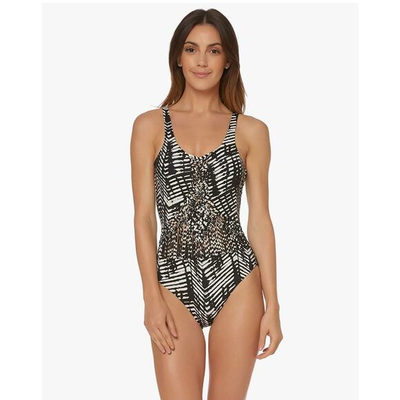 Dolce Vita Jungle Beat Macrame One Piece Tank Swimsuit Animal Print XS NWT - Picture 1 of 5